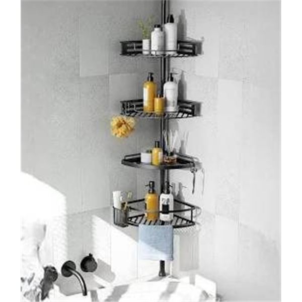 Hamitor Adjustable Corner Shower Caddy, 4-Tier, Black, 47.72-123.6 in
