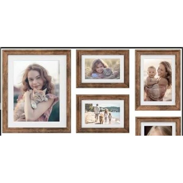 Songmics Collage Picture Frame Set, Rustic Brown