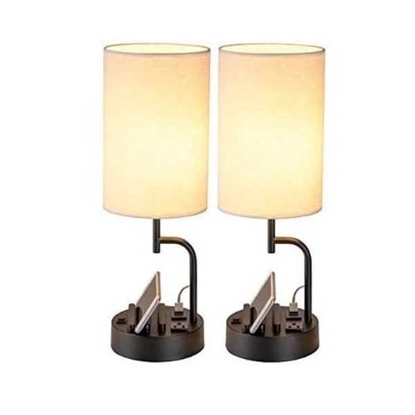 Dreamholder Table Lamp with USB Charging Ports and AC Outlet, Pack of 2