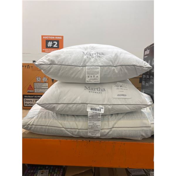 Lot of 2 Martha Stewart Queen-Sized  Pillows And A Queen Sized Blanket