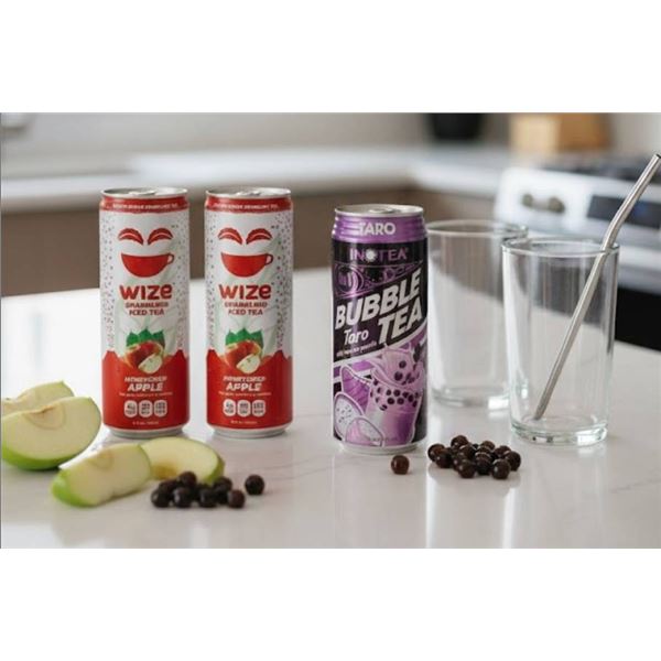 Taro Bubble Tea with Tapioca Pearls 12 x 490ml and Wize Sparkling Apple 12 x 355ml