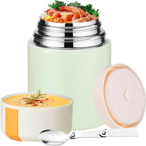 Paracity Stainless Steel High Vacuum Soup Thermal with Spoon (Green)