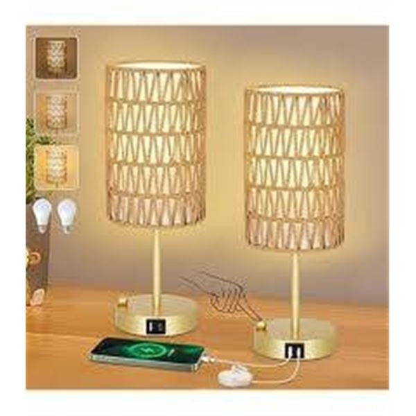 Touch Control Rattan Table Lamp with Dimmable Bulb