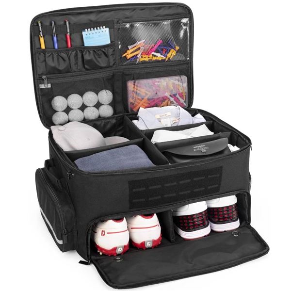 GOBUROS Golf Trunk Organizer Storage with Separate Compartment for 2 Pair Shoes Up to US Mens 16, Go