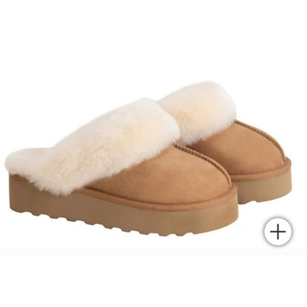 Kirkland Ladies Shearling Platform Slipper Size 11 in Tan