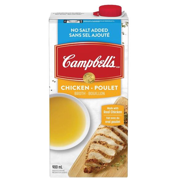 Campbell’s Chicken Broth No Salt Added 12 x 900 mL