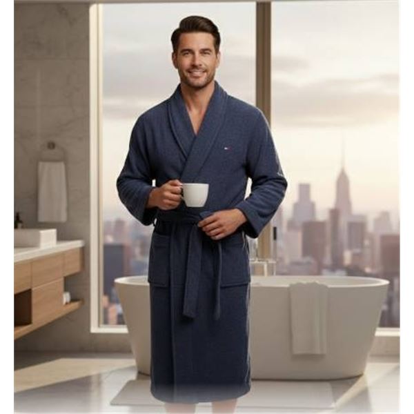 Tommy Hilfiger Plush Fleece Robe in Navy Blue with Belted Design