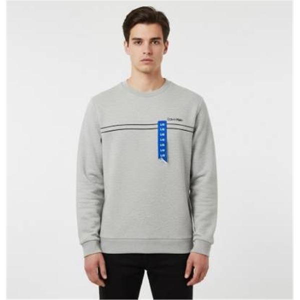 Calvin Klein Long-Sleeve Sweatshirt in Light Gray, Size Large