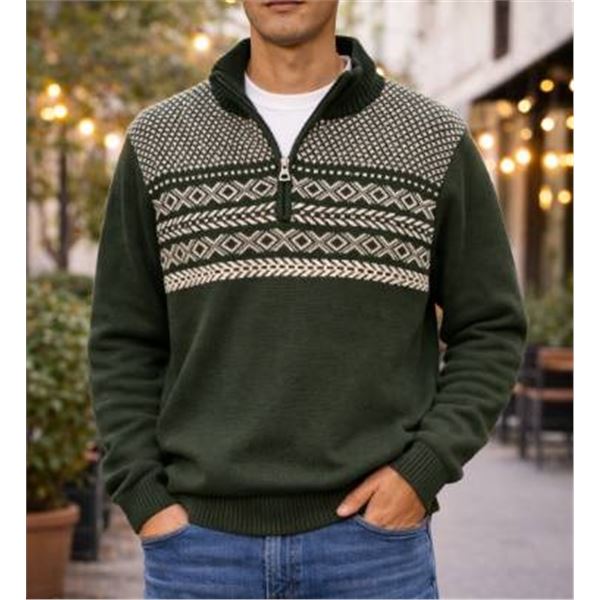 Weatherproof Vintage Men’s Sweater, Green, Size L/G With Nordic Pattern
