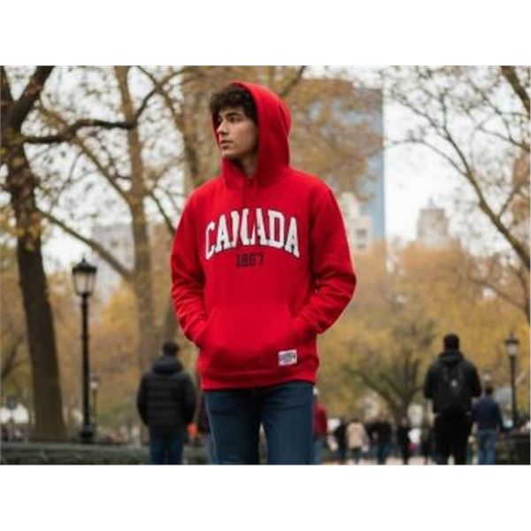Red Canada Hoodie With 1857 Design, Size LG
