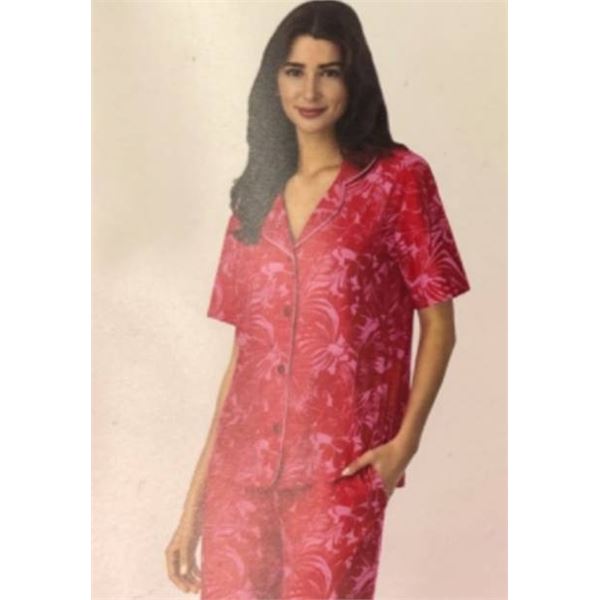 Room Service 2-Piece Women’s Medium Pajama Set in Red and Pink Floral