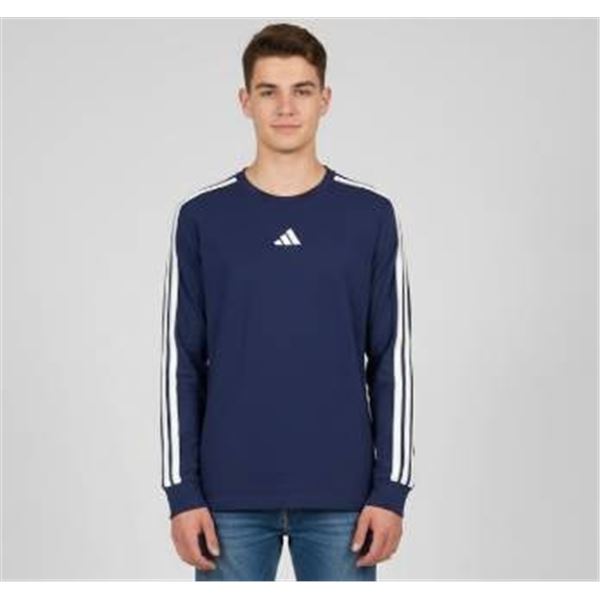 Adidas Navy Blue Long-Sleeve Shirt with White Stripes, Size L (14/16)