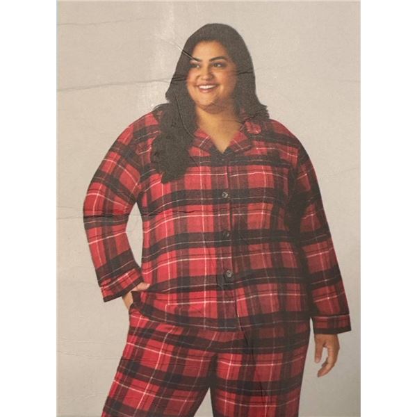 2-Piece Cotton Pajama Set in Red Plaid Design, Size XL