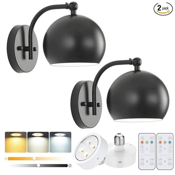 ZZ Joakoah Battery Operated Wall Sconce, Black, E26 Bulb Included