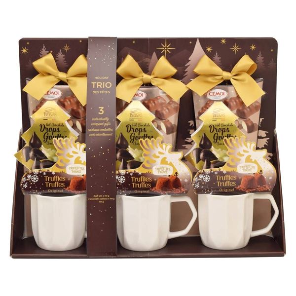 Holiday Trio Gift Set with Mugs, Truffles, and Chocolate Drops
