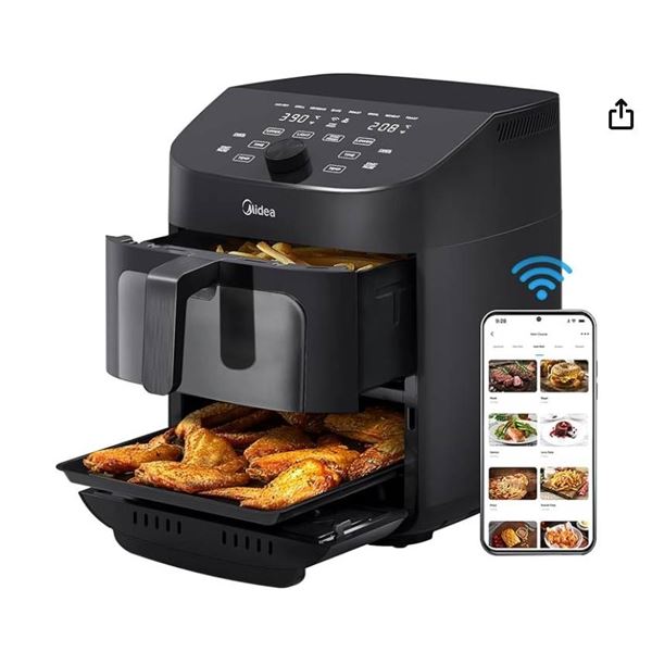 Midea Air Fryer Oven with Dual Basket and Removable Components