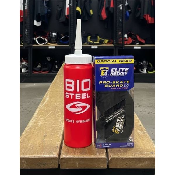 Elite Hockey Pro Skate Guard Medium (01 Black) and Biosteel Sports Hydration Bottle