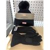 Image 1 : Hunter Ribbed Cuff Beanie and Gloves Set, Size S, Black