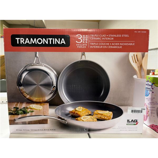 Tramontina 3-Piece Tri-Ply Clad Stainless Steel Skillet Set With Ceramic Interior