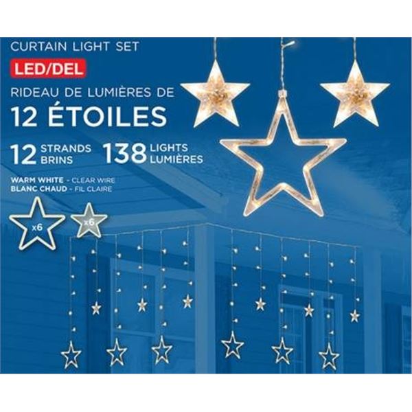 LED Star Curtain Lights Warm White, 10-Star Set