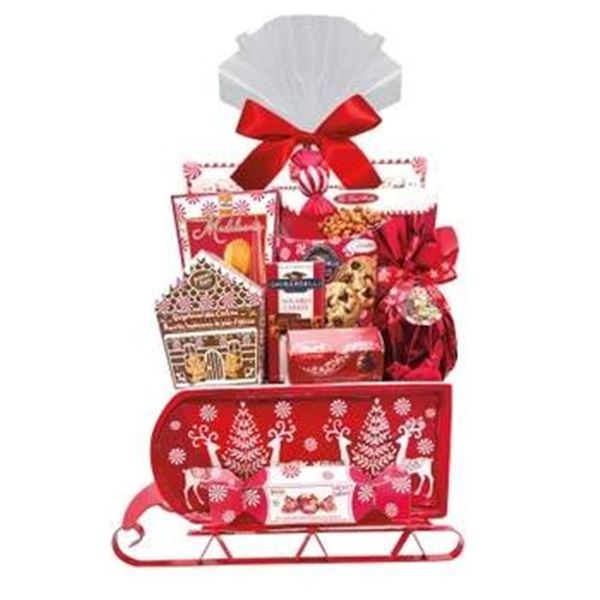 Red Holiday-Themed Gift Set With Assorted Chocolates and Treats