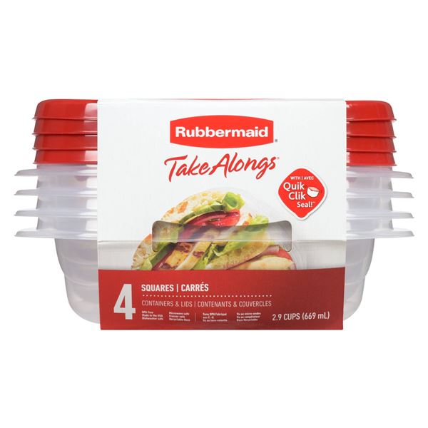Lot of 4 Packs – Rubbermaid Take Alongs Square Food Storage Containers 2.9 Cups