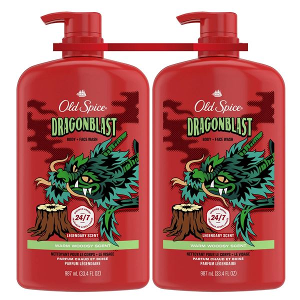 Old Spice Dragonblast Shower Gel 987 mL Warm Woody Scent (Set of 2)