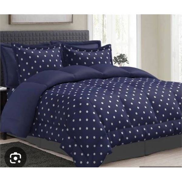 King Size Comforter Set by Bamboo World in Navy with Polka Dot Design