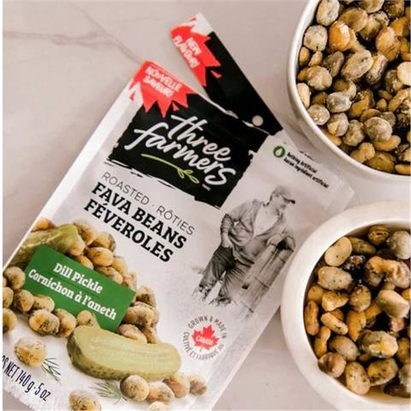 Three Farmers Roasted Fava Beans, Dill Pickle Flavor, 5 x 140g