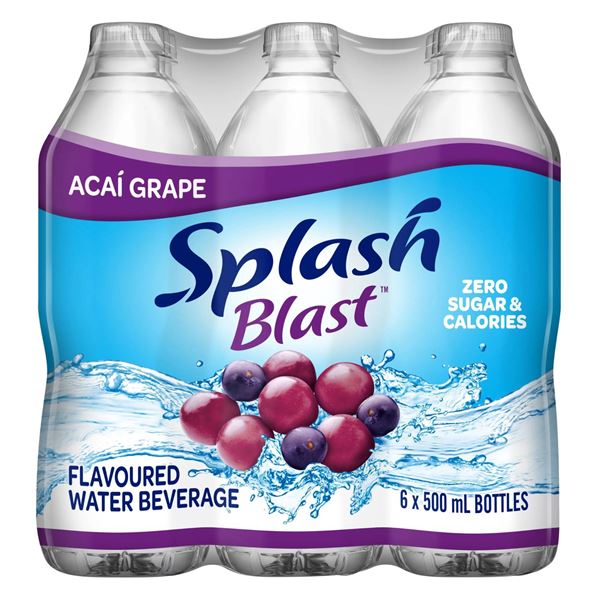 Splash Blast Acai Grape Flavored Water Beverage, 12 x 500 mL Bottles
