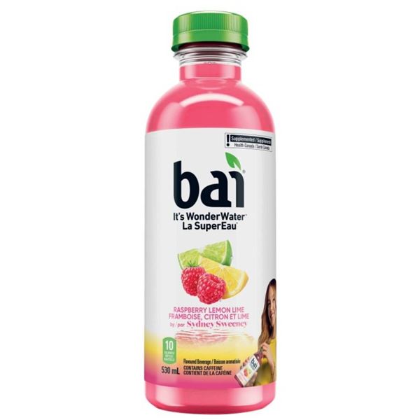 Bai WonderWater Raspberry Lemon Lime, 530 ml Bottles, Pack of 12