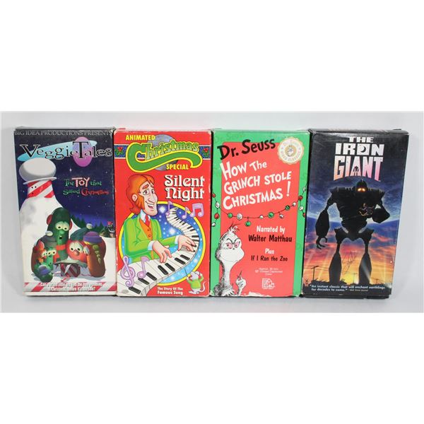 BUNDLE OF 4 VHS KIDS MOVIES GRINCH VEGGIE TALE