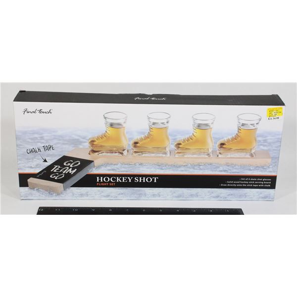 HOCKEY SHOT GLASSES SERVING HOCKEY STICK TRAY NEW