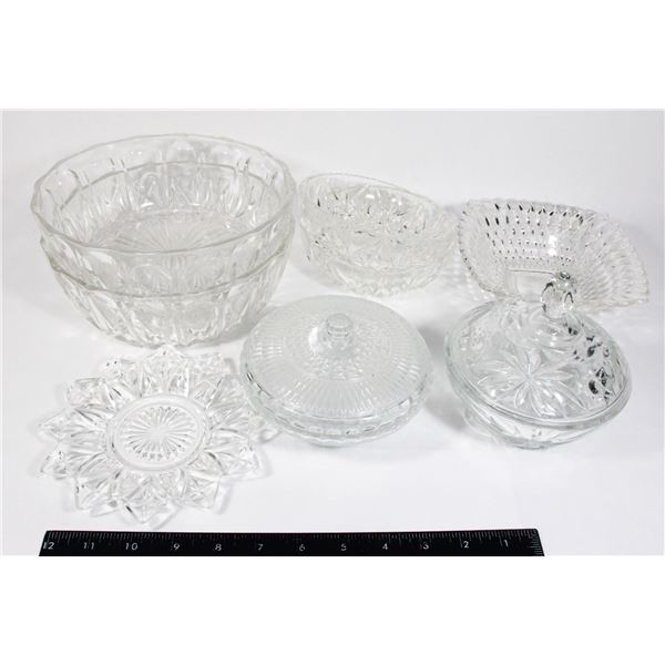 LOT OF CUT GLASS BOWLS, CUPS, ETC
