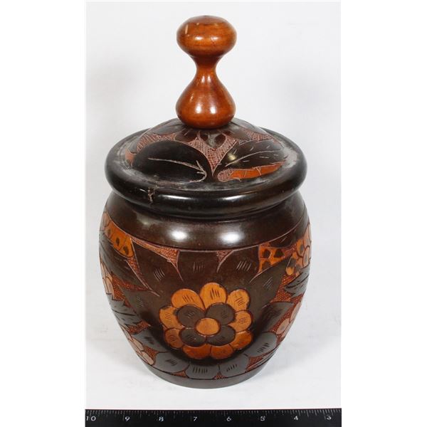 VINTAGE HAND CARVED WOODEN JAR