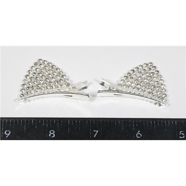 NEW SILVER TONE RHINESTONE ALLIGATOR CLIP CAT