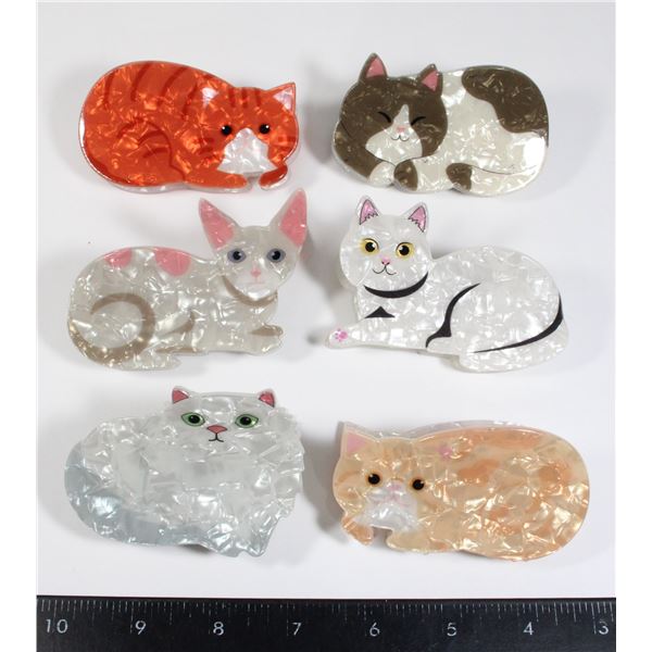 LOT OF 6 NEW CAT THEME CLAW CLIPS