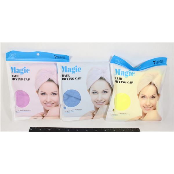 3 NEW HAIR DRYING CAPS YELLOW, BLUE, LILAC