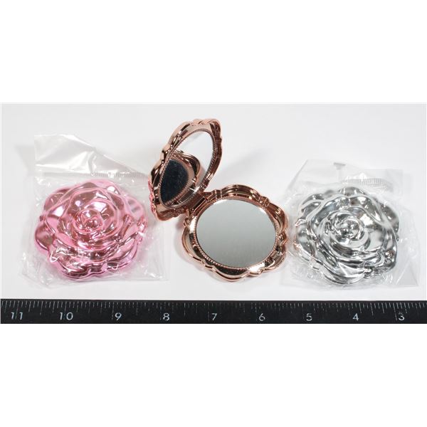 3 NEW ROSE FLOWER MIRRORED COMPACTS