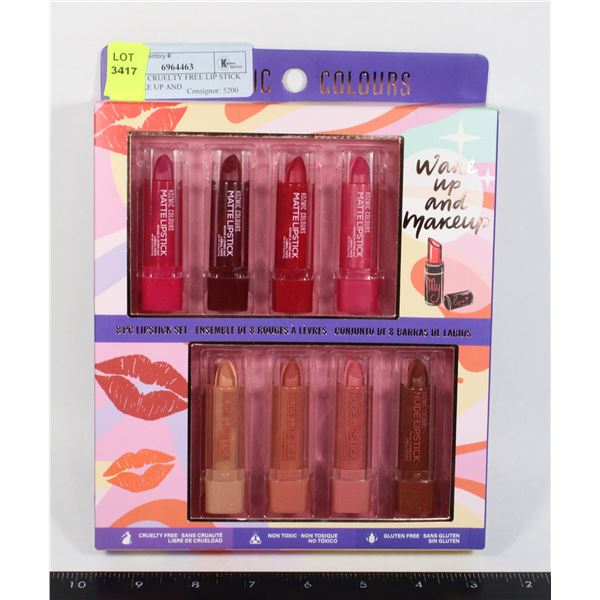 NEW 8PC CRUELTY FREE LIP STICK SET WAKE UP AND