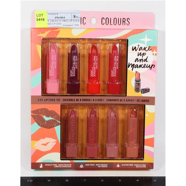 NEW 8PC CRUELTY FREE LIP STICK SET WAKE UP AND