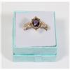 Image 1 : NEW SIZE 7 GOLD TONE PURPLE OVAL RHINESTONE RING