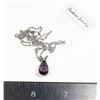 Image 1 : NEW PURPLE ZIRCONIA TEAR DROP PENDANT AND CHAIN