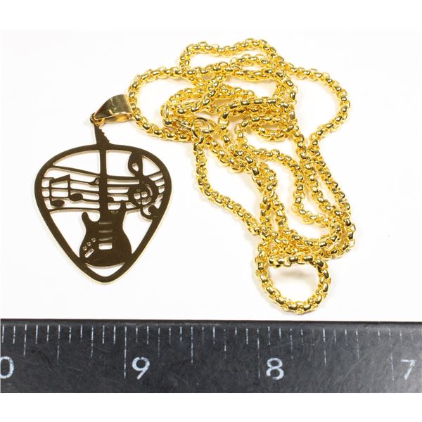 NEW STAINLESS STEEL GOLD TONE GUITAR PICK DESIGN