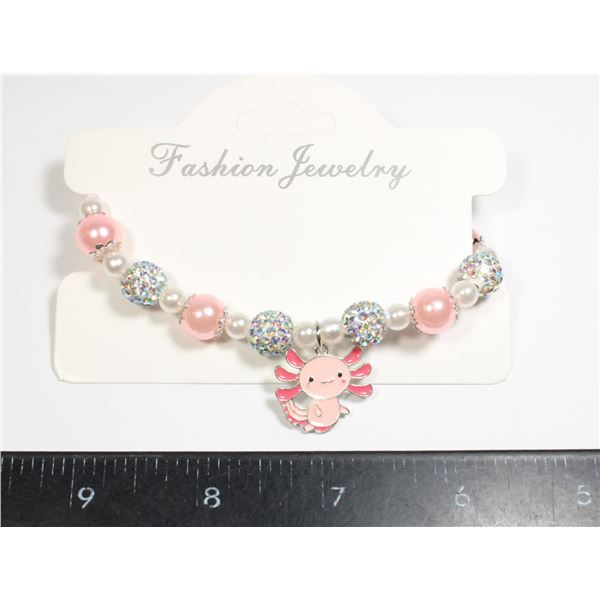 NEW PINK AXOLOTLE FAUX PEARL ADJUSTABLE BRACELET