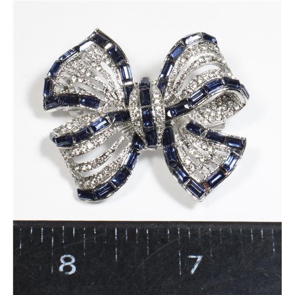 NEW SILVER TONE NAVY BLUE AND CLEAR RHINESTONE