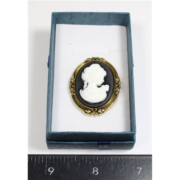 NEW BLACK CAMEO STYLE LIGHTWEIGHT BROOCH