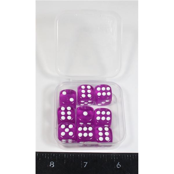 NEW 9 PC SET SIX SIDED PURPLE DICE IN CARRYING