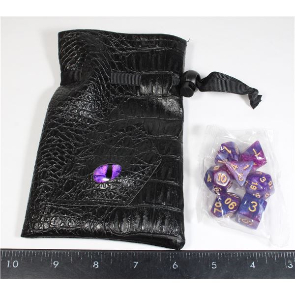 NEW 7PC POLYHEDRAL DICE SET IN FAUX LEATHER DRAGON
