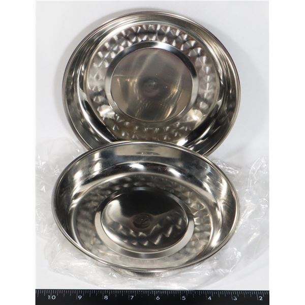 TWO STAINLESS STEEL DOG DISHES